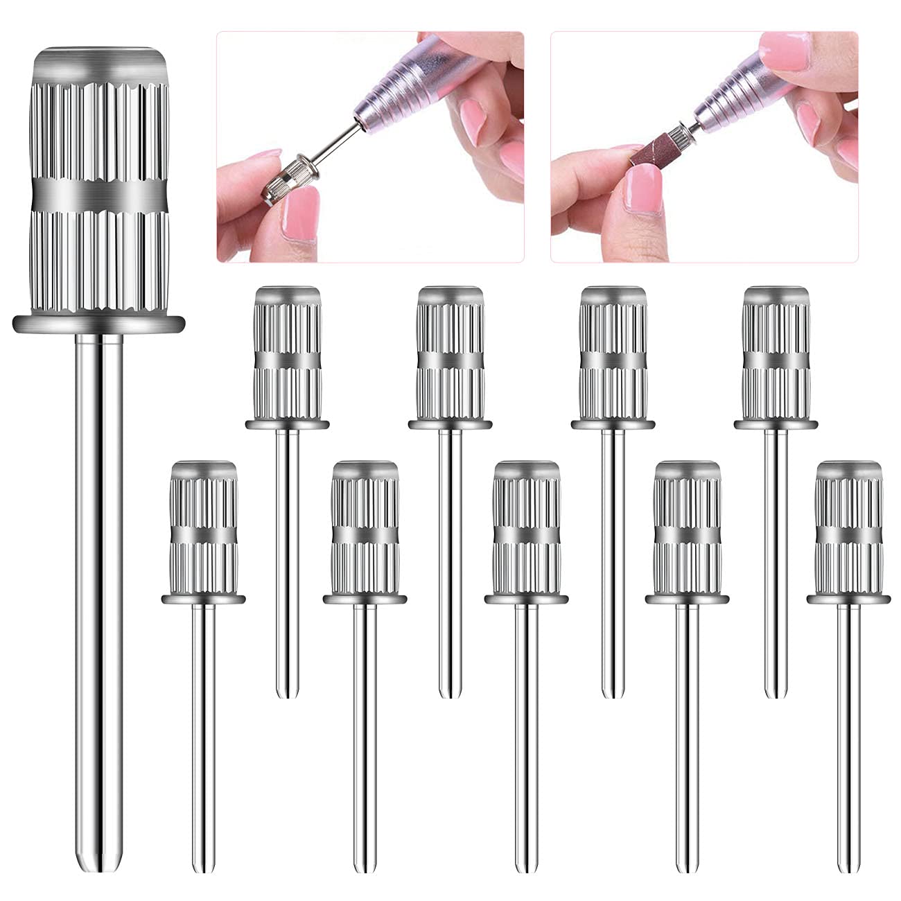 Rolybag 10 Pieces nail drill heads nail drill bits sanding band shaft 3/32 inch nail drill bits mandrels for electric file nail sanders manicure