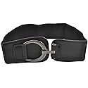 Allegra K Woman Hook Buckle Faux Leather Elastic 6cm Wide Band Belt Black