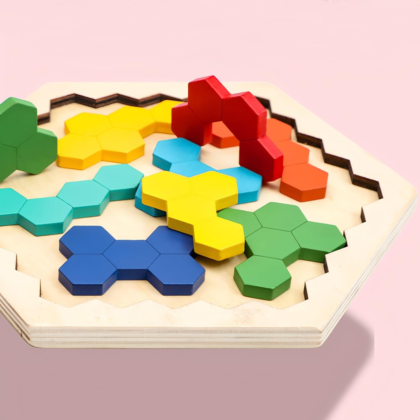 4-Pack Wooden Puzzle Set – Russian Blocks, Hexagon & Tangram Puzzles, Tic Tac Toe & Brain Teasers, Montessori STEM Educational Toy for Kids & Adults