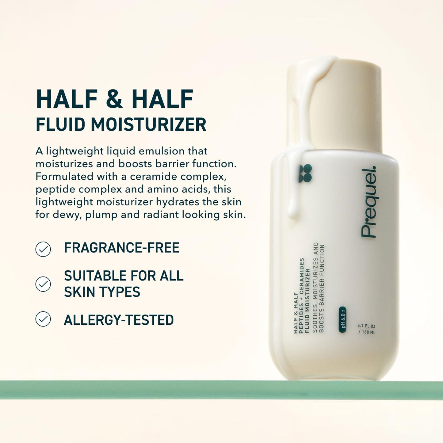 Prequel Skin Half and Half Fluid Moisturizer Face Cream. Lightweight Ceramide Peptide Lotion for All Skin Types, including Dry and Sensitive Beauty and Personal Care Prequel