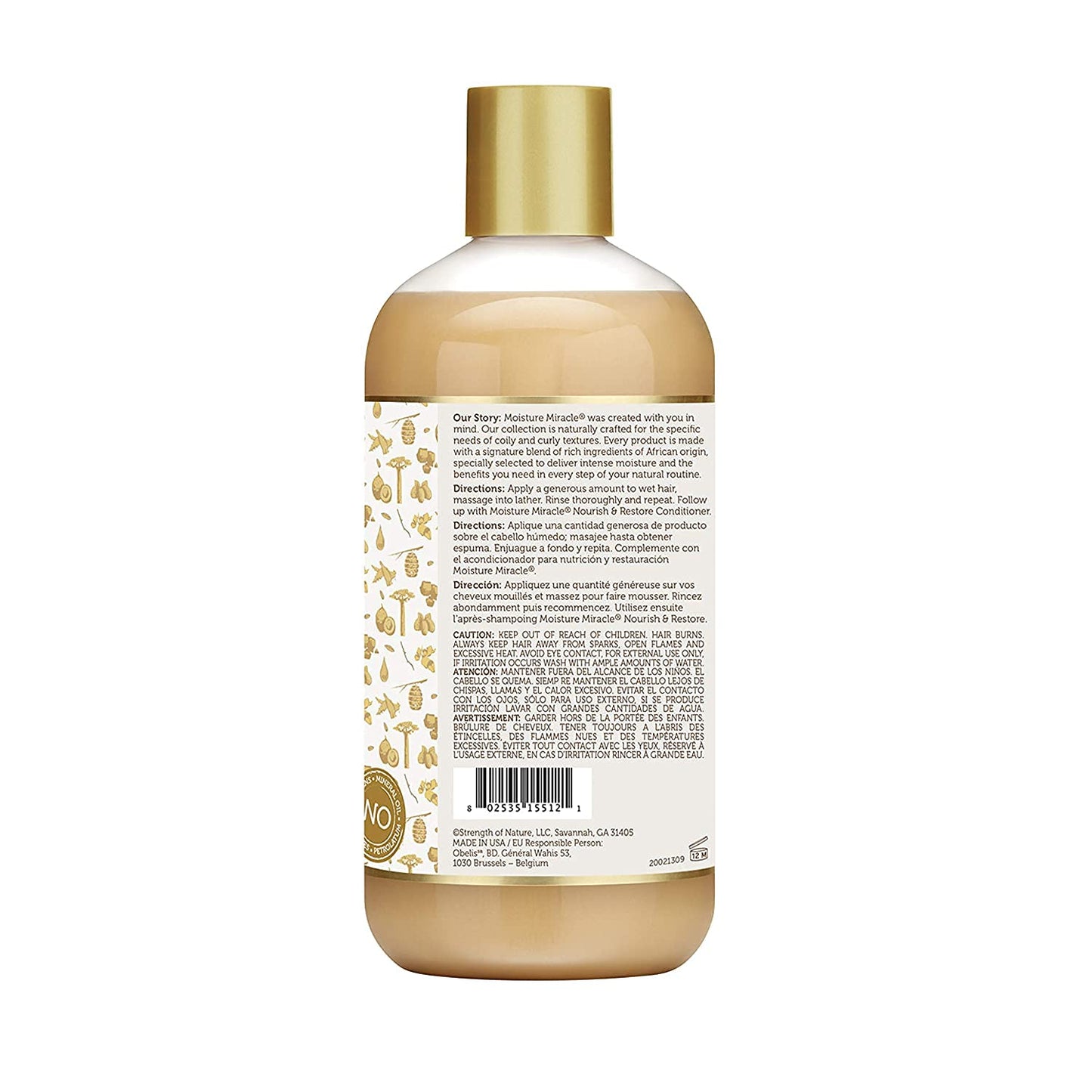 African Pride Moisture Miracle Honey & Coconut Oil Shampoo - For Natural Coils & Curls, Nourishes & Shines, Sulfate Free, Color Safe, 12 oz.