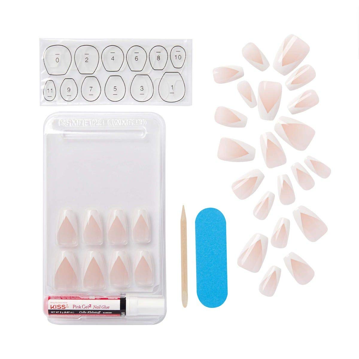 KISS Classy French Nail Manicure Kit with Gel Finish, Medium, Coffin Shaped, “Silk Dress”, Gel Nail Kit Includes Pink Nail Glue (Net Wt. 2 g