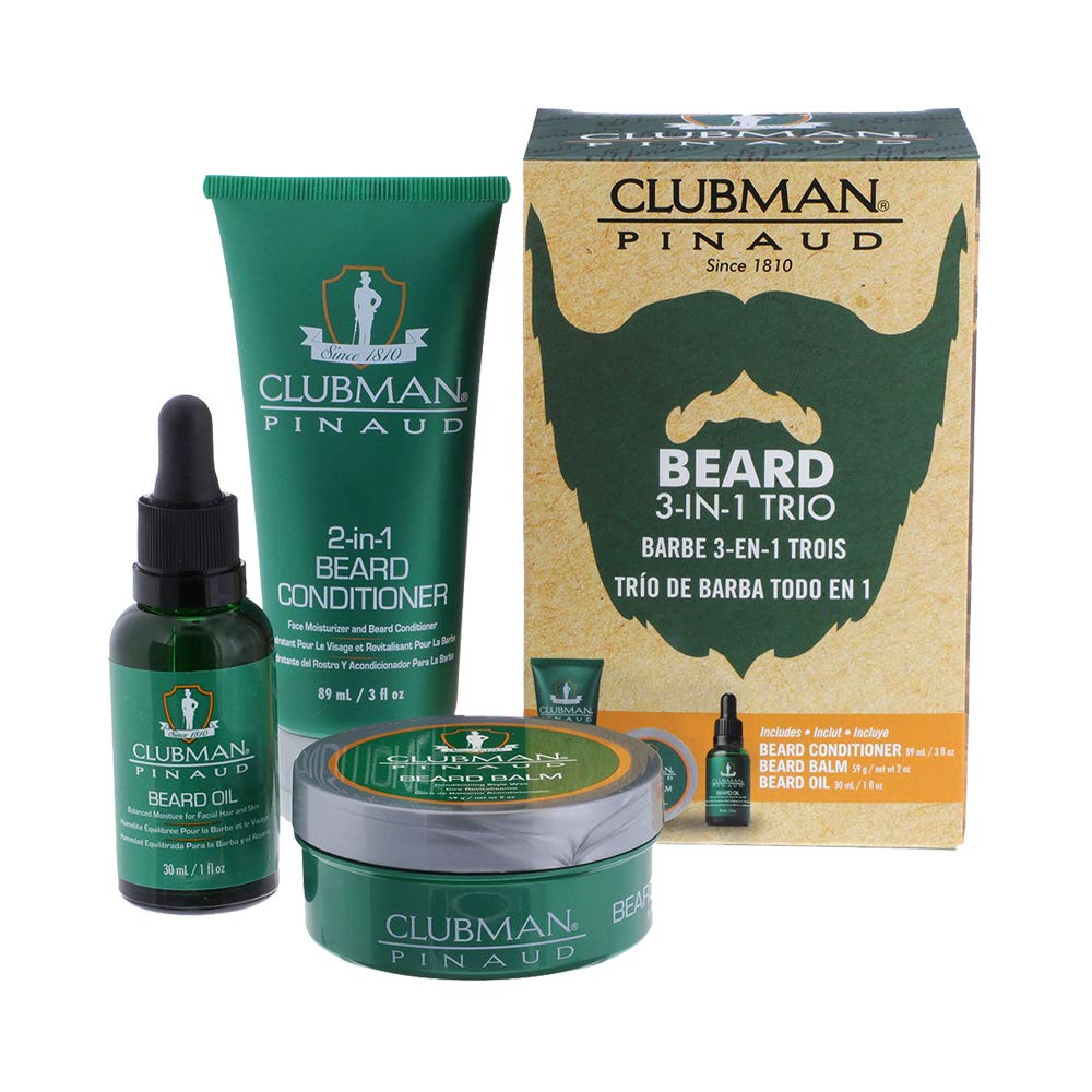 Clubman Pinaud 3-in-1 Beard Kit - Includes Conditioner, Beard Oil and Balm, Starter Kit for Men