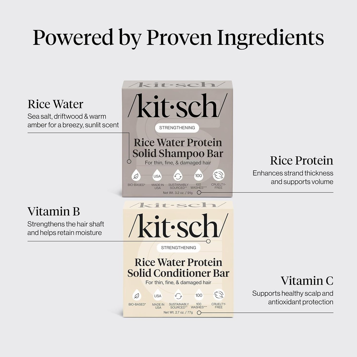 Kitsch Rice Water Shampoo & Conditioner Set - Solid Shampoo & Conditioner Bar with Protein for Hair Growth, Strengthening Hair & Damage Repair