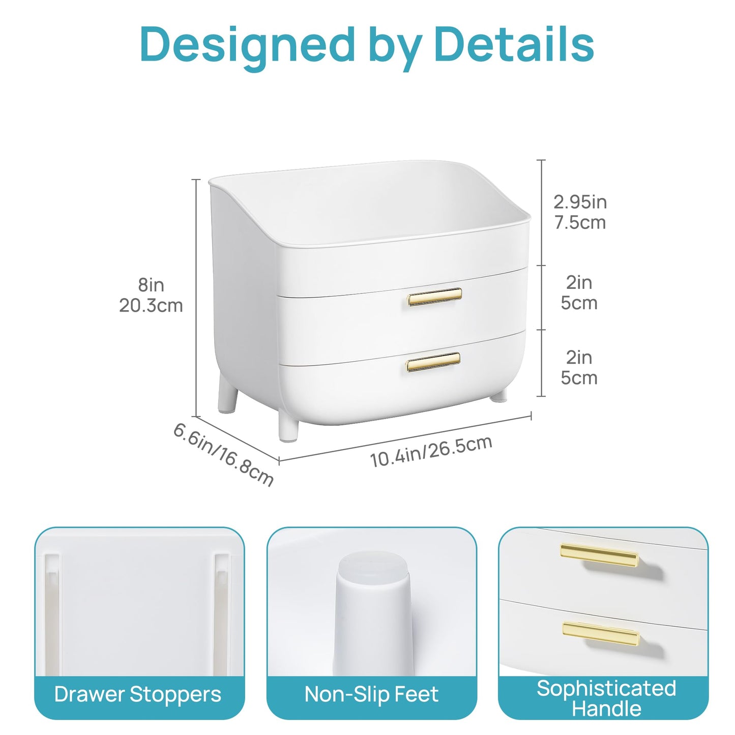 Vtopmart 3-Tier Skincare Makeup Organizer with Drawers, White Beauty and Personal Care Vtopmart