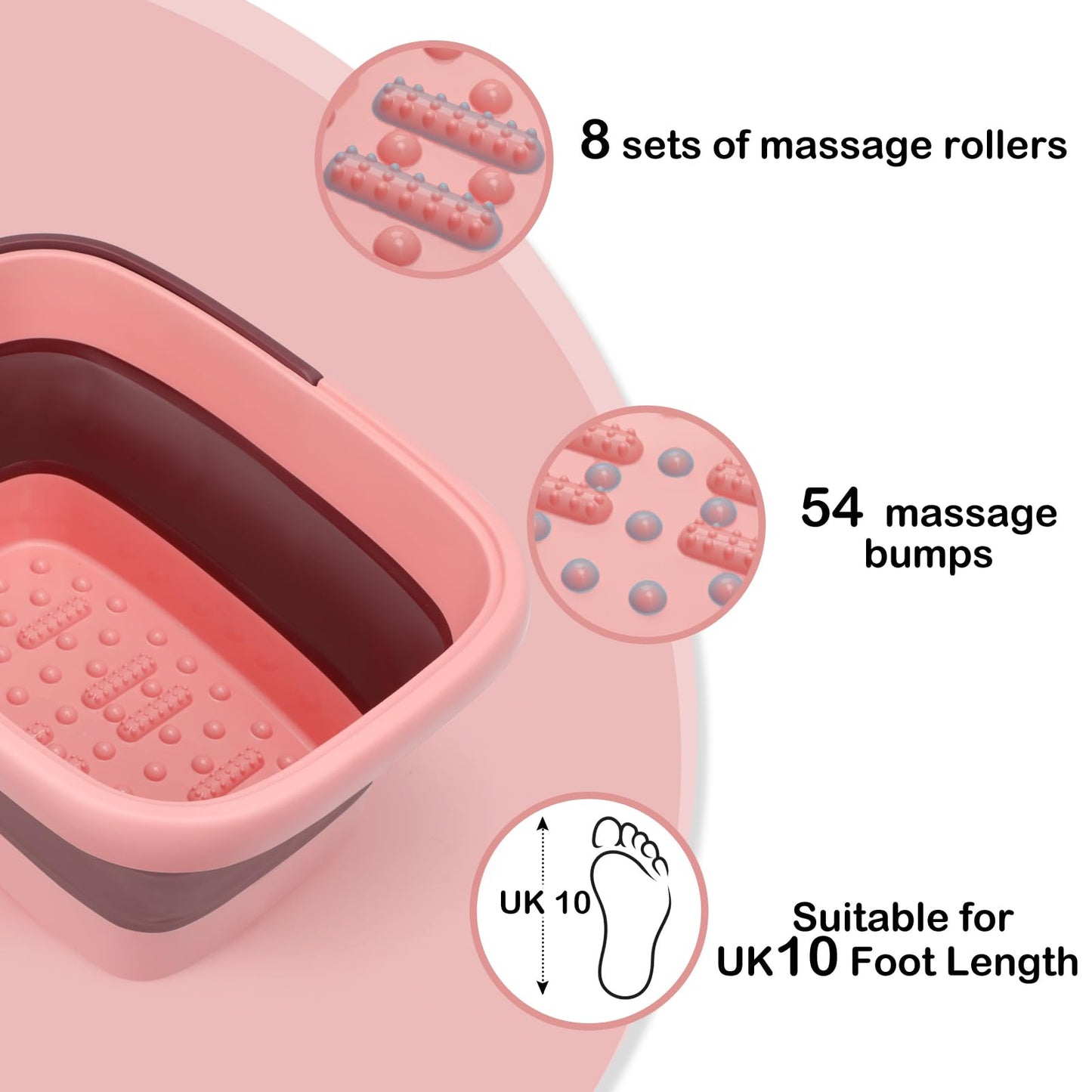 Foot Bath Collapsible Foot Soak Tub,Beinilai Collapsible Foot Bath Basin,Multifunction Plastic Basin with Handles,Foot Tub for Soaking Feet-Pink Beauty and Personal Care Beinilai