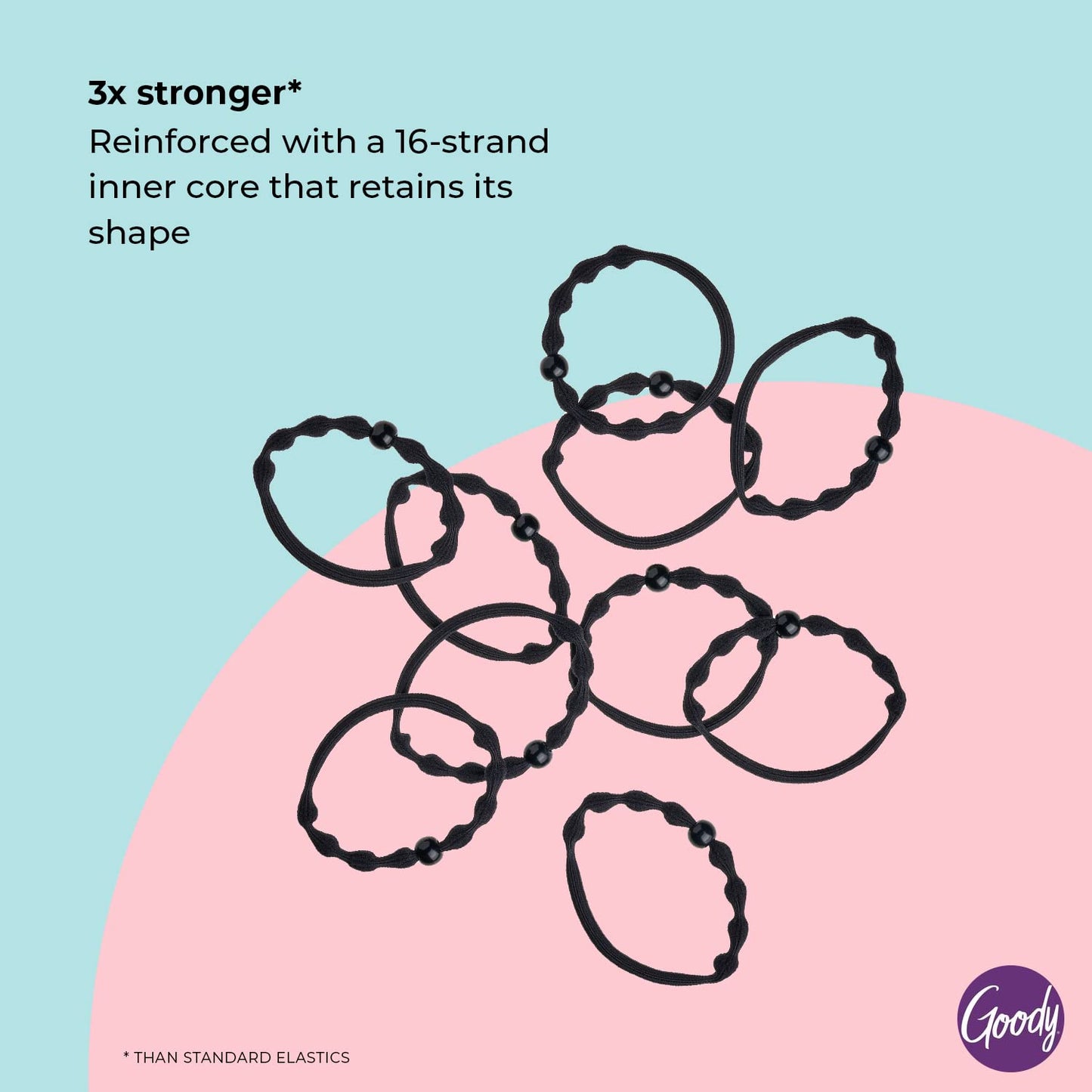 Goody Ouchless Forever Hair Elastics, 10 Ct, Black, Damage-Free Bands, 3X Stronger Elastic Ties, Retainable Shape, 16 Strand Inner Core, Styling Beauty and Personal Care GOODY