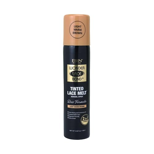 EBIN NEW YORK Wonder Lace Bond Tinted Lace Melt Aerosol Spray - Light Warm Brown 3.38oz/ 100ml - Quick Dry No Transfer Formula, Humid Resistant