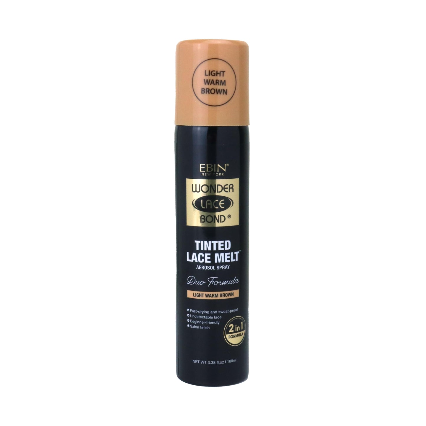 EBIN NEW YORK Wonder Lace Bond Tinted Lace Melt Aerosol Spray - Light Warm Brown 3.38oz/ 100ml - Quick Dry No Transfer Formula, Humid Resistant