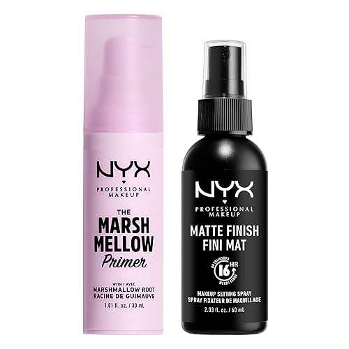 NYX PROFESSIONAL MAKEUP Marshmellow Smoothing Primer + Makeup Setting Spray, Matte Finish, Long-Lasting Face Mist for up to 16HR Wear (Pack of 2)