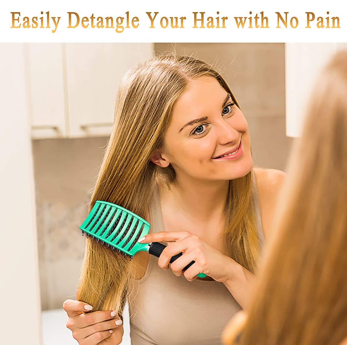 KTKUDY Detangling Brush Boar Bristles Hairbrush Make Hair Shiny & Healthier Curved and Vented Detangler Brush for Women Men Kids Wet & Dry Hair (Light