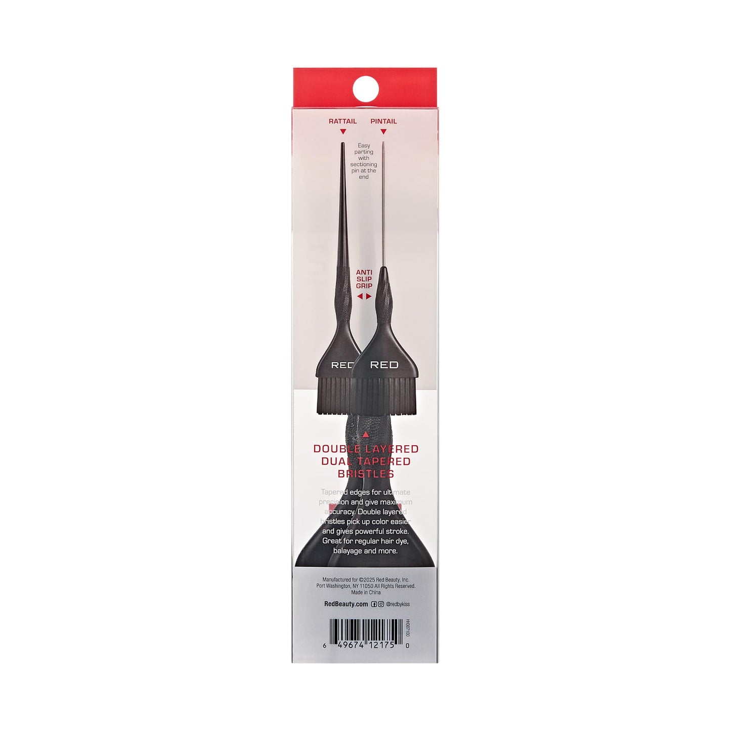 RED by Kiss Professional Dual Tapered Hair Dye Brush, Double Layered Bristles, Non-Slip Spiral Handle, Salon Precision Tool (Medium, 2PK)