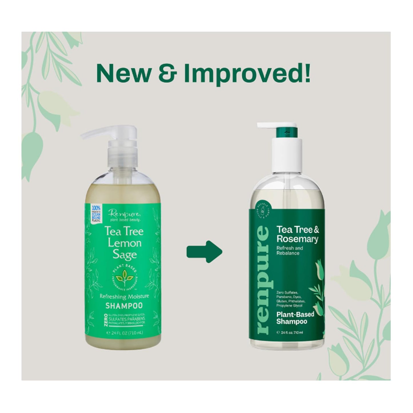 Renpure Plant Based Tea Tree and Rosemary Refresh and Rebalance Shampoo - Soothes Dry Scalp - Delivers Moisture and Shine - Rids Hair of Grime - Dye