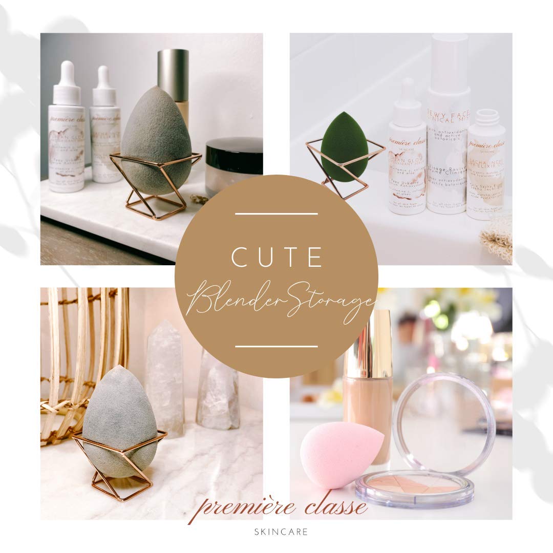Première Classe Skincare - Beauty Sponge Holder - Rose Gold Foundation Beauty Blender Holder - Makeup Brush Organizer Rack Case - Vanity Storage