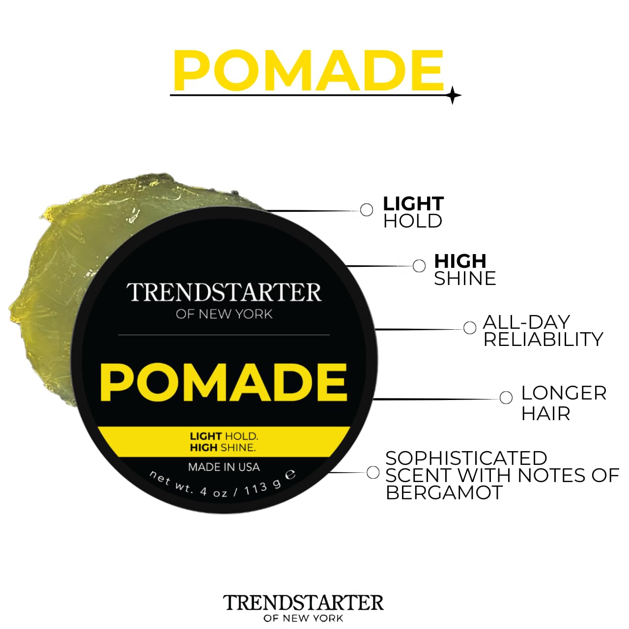 TRENDSTARTER - CLASSIC POMADE (4oz) - Light Hold - High Shine - Water-Based Pomade - All-Day Smooth Wet Look Finish - Non-Crispy Formula - Premium