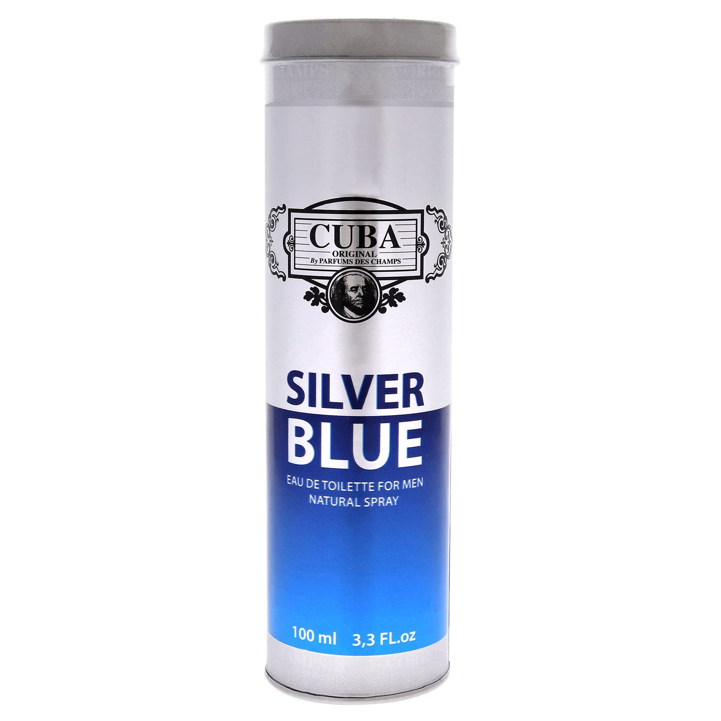 Cuba Silver Blue Eau de Toilette Spray for Men, 3.3 Ounce, brown