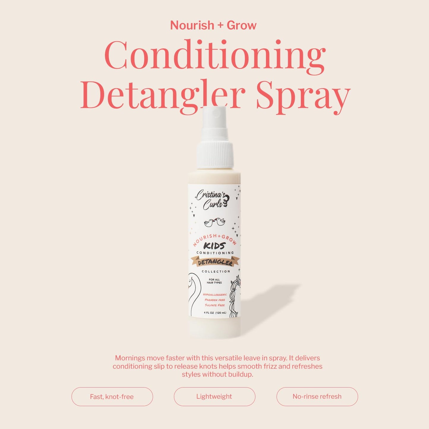 Cristina's Curls Conditioning Detangler Spray for Kids - Leave-in Slip & Frizz Control with No Buildup