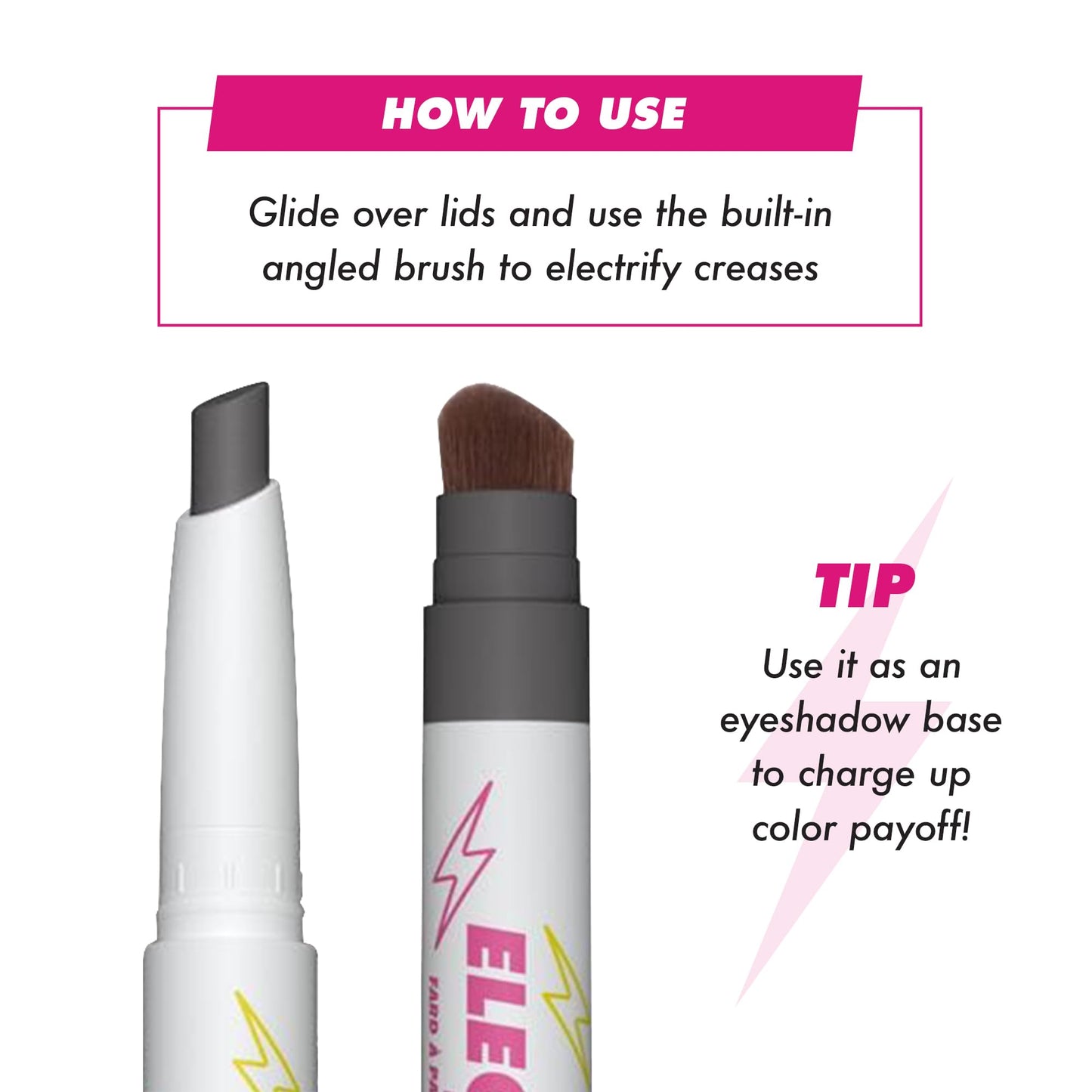 Lime Crime Electric Slide Eyeshadow & Brush Stick, G2G (Metallic Black) - Lightweight 2-in-1 Eyeshadow Smudge Stick with Angled Brush for Long Lasting