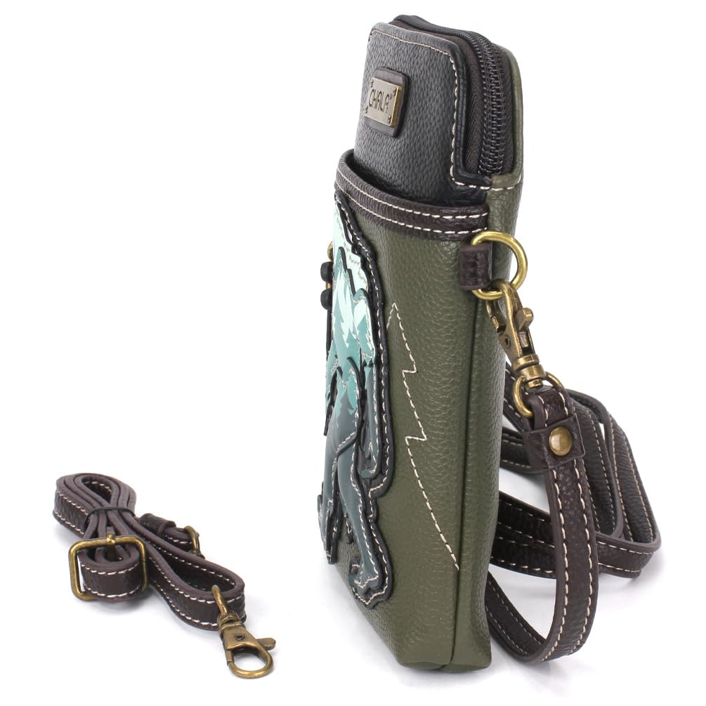 CHALA Cell Phone Crossbody Purse-Women PU Leather/Canvas Multicolor Handbag with Adjustable Strap - Big Foot - olive