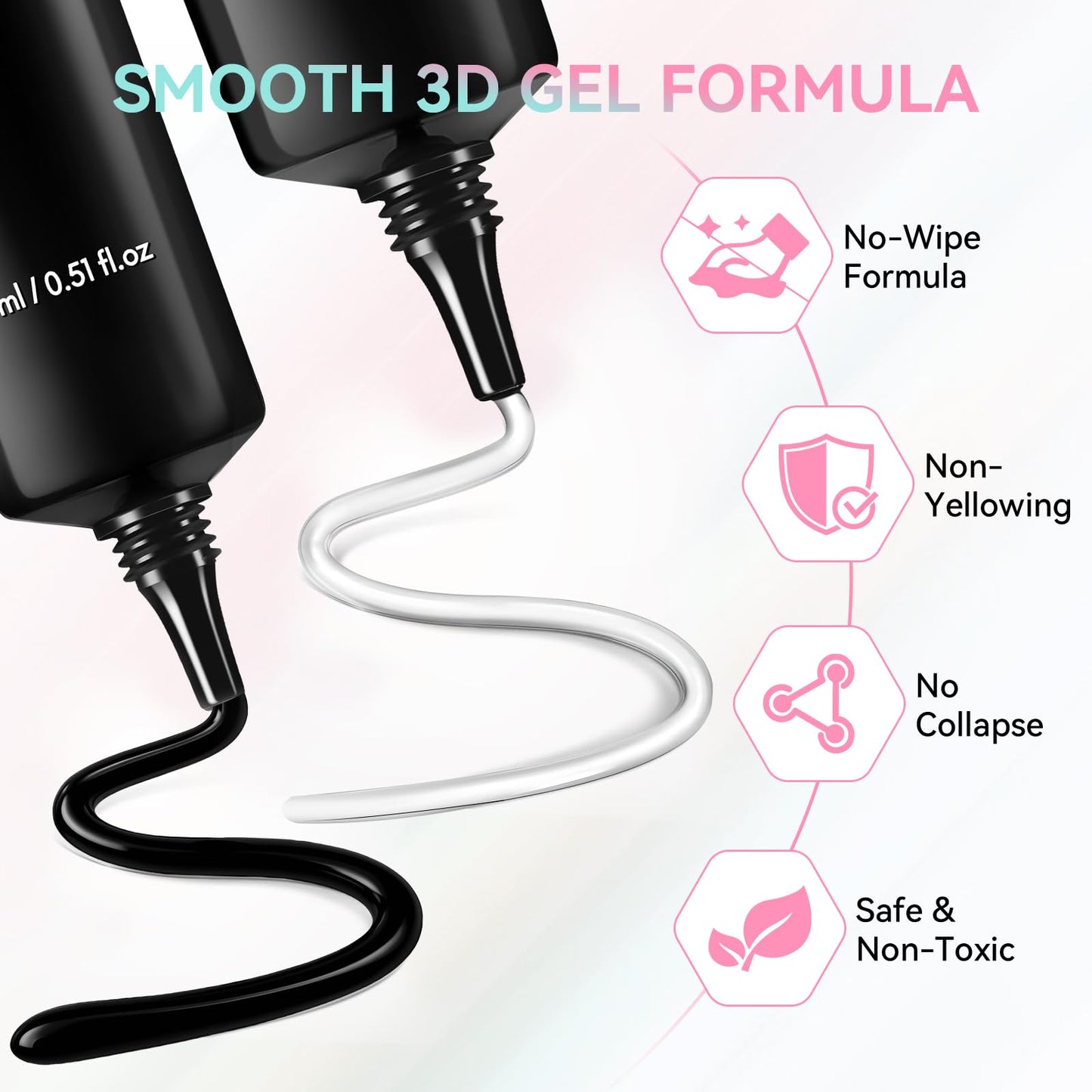Makartt 3D Gel Nail Art Set - Clear & Noir Sculpting Gel for DIY Embossed Nail Designs - No Wipe Easy-Squeeze Tube Nail Glue for 3D Drawing, Molding Beauty and Personal Care Makartt