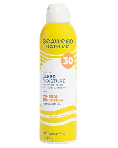 Seaweed Bath Co. Clear Moisture Mineral SPF 30 Broad Spectrum Sunscreen Spray, 6 Ounce, Sustainably Harvested Seaweed, Algae, Coconut