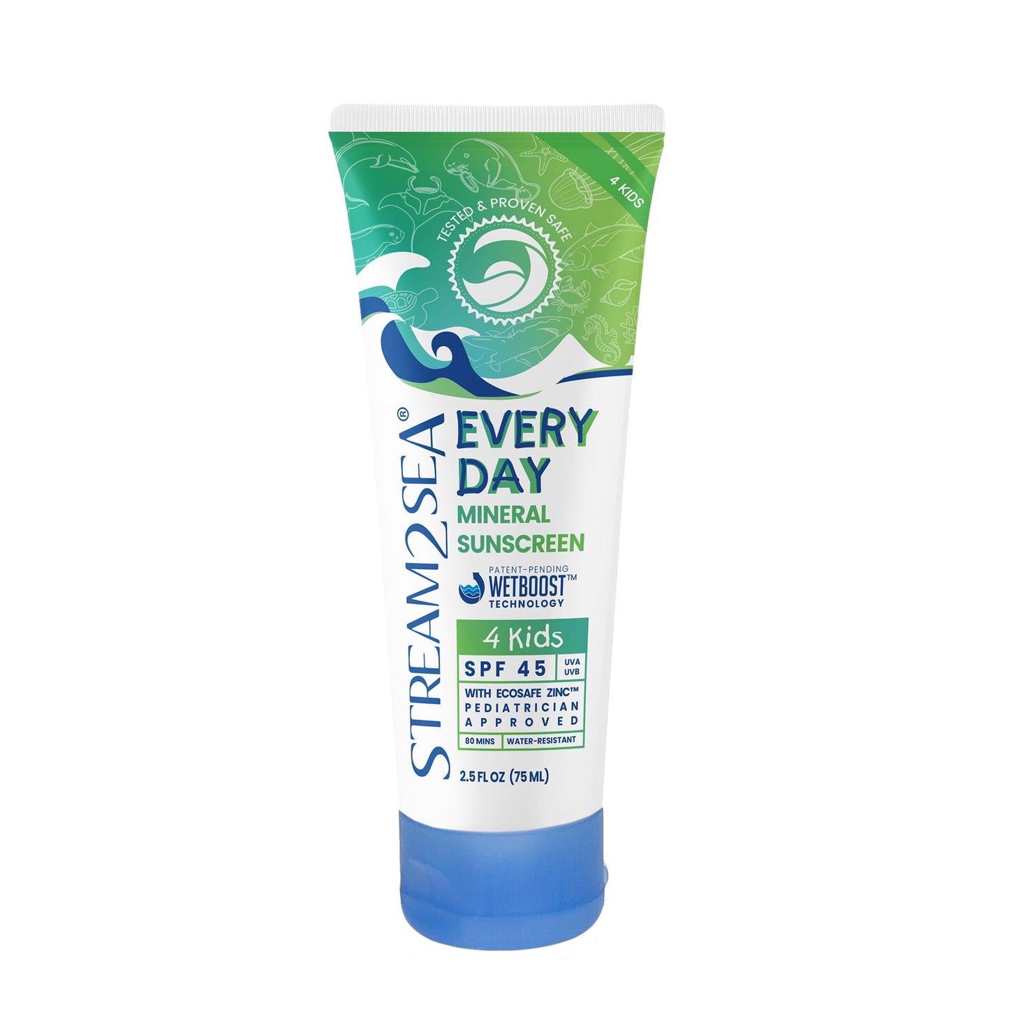 SPF 45 Every Day Kids Mineral Sunscreen | 2.5 Fl Oz Biodegradable, Paraben Free & Reef Safe Sunscreen for Face & Body for Kids | Non-Greasy