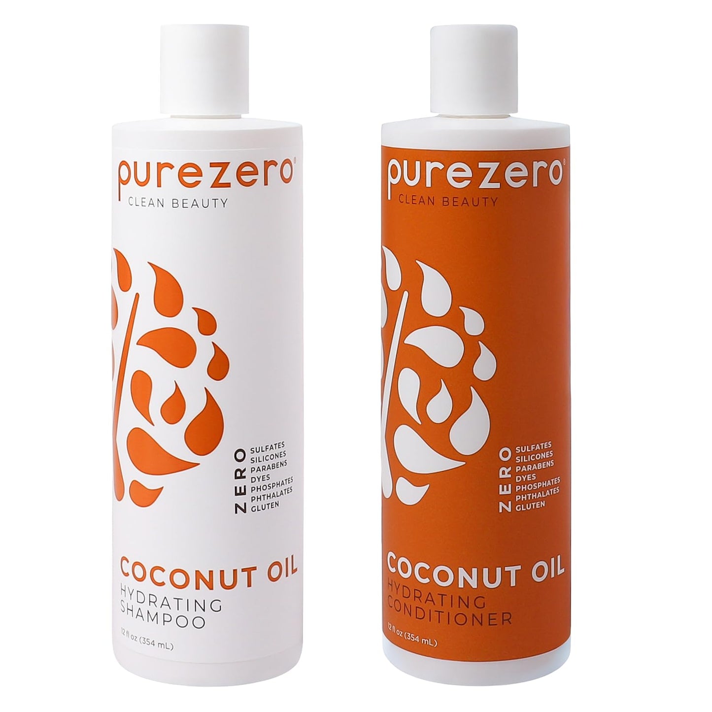 PureZero Coconut Oil Hydrating Silicone Free Shampoo & Conditioner Set - Vegan Formula for Dry or Color-Treated Hair - Deep Moisture, Sulfate-Free