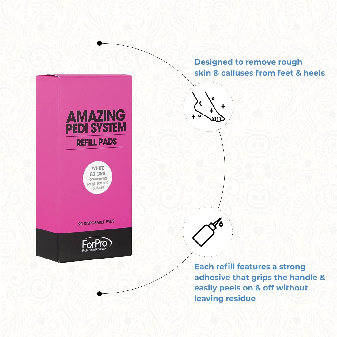 ForPro Professional Collection Amazing Pedi System Refill Strips, White, 80 Grit, Pedicure File Refills, 5” L x 2.5” W, 20-Count
