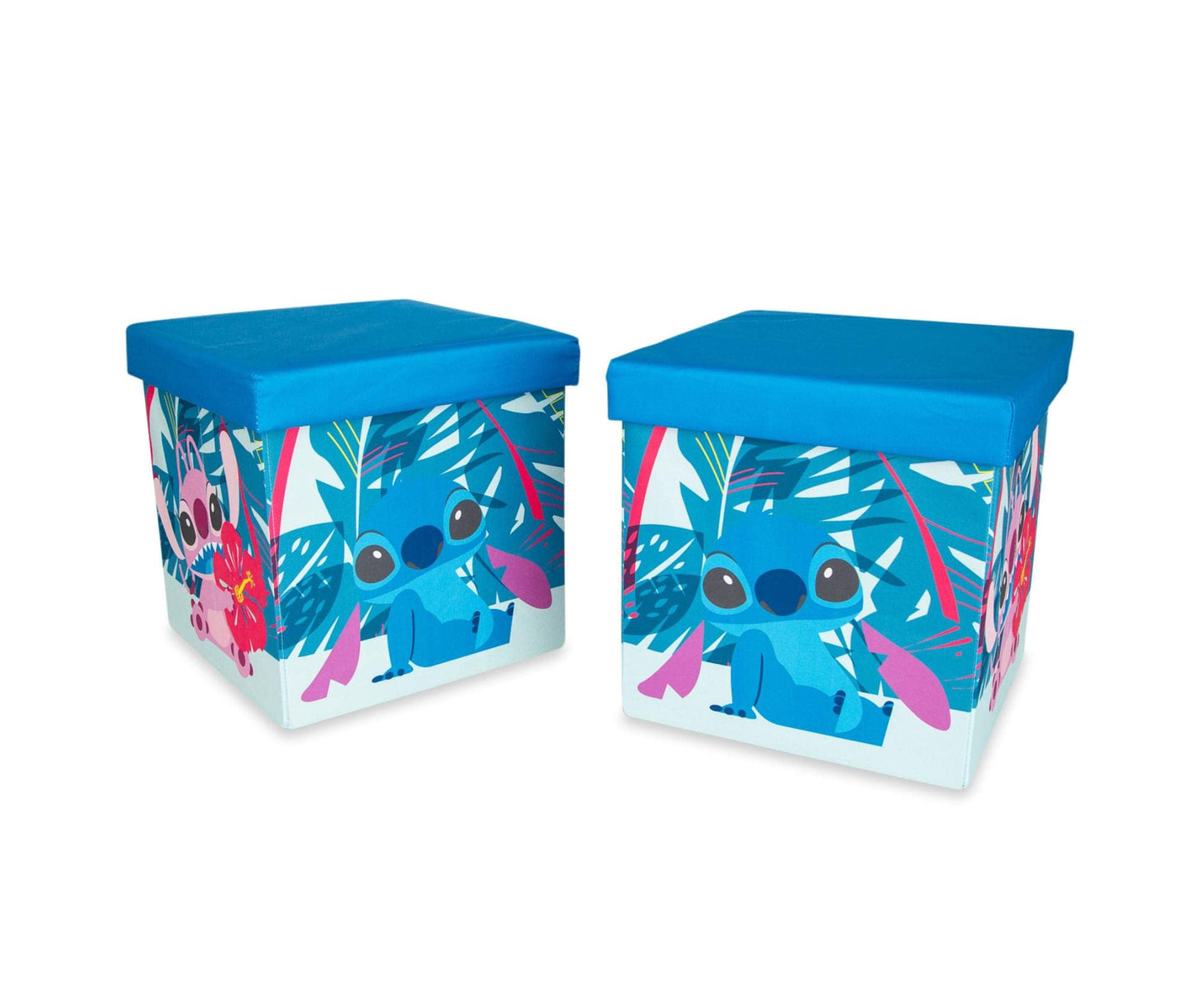 Disney Lilo & Stitch Characters Stitch and Angel 15-Inch Storage Bin Cube Organizers with Lids, Set of 2 | Fabric Basket Container, Cubby Cube Closet…