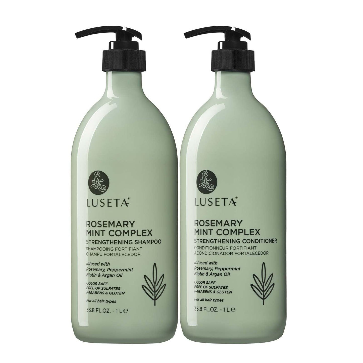 Luseta Rosemary Mint Strengthening Shampoo and Conditioner Set Nourish & Smooth Damaged Hair Thickening Shampoo for Thinning Hair,Add Shine for All