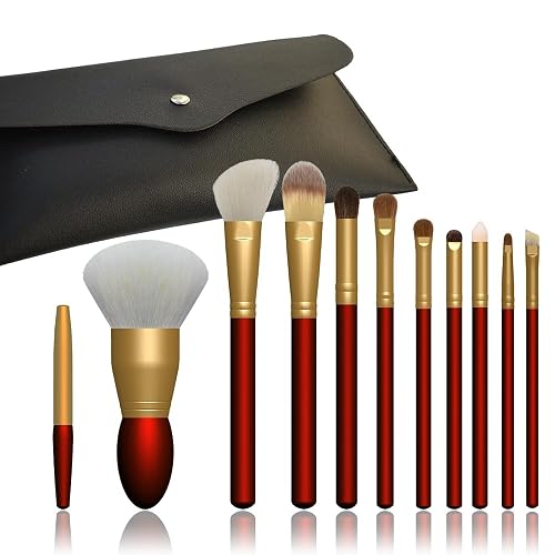 11pcs travel makeup brush sets top10 makeup brush Horse hair eyeshadow brushes,animals hair brushes like white goat hair blusher brush.snythetic