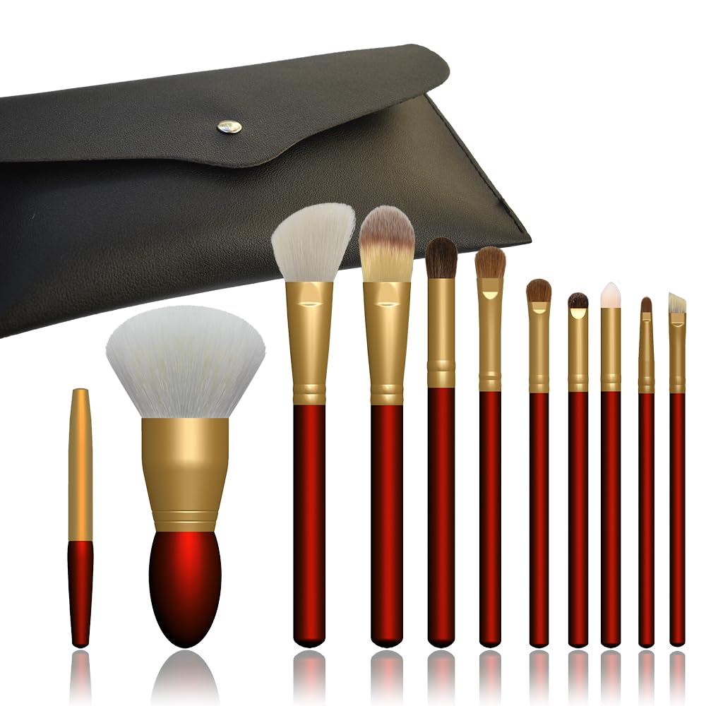 11pcs travel makeup brush sets top10 makeup brush Horse hair eyeshadow brushes,animals hair brushes like white goat hair blusher brush.snythetic