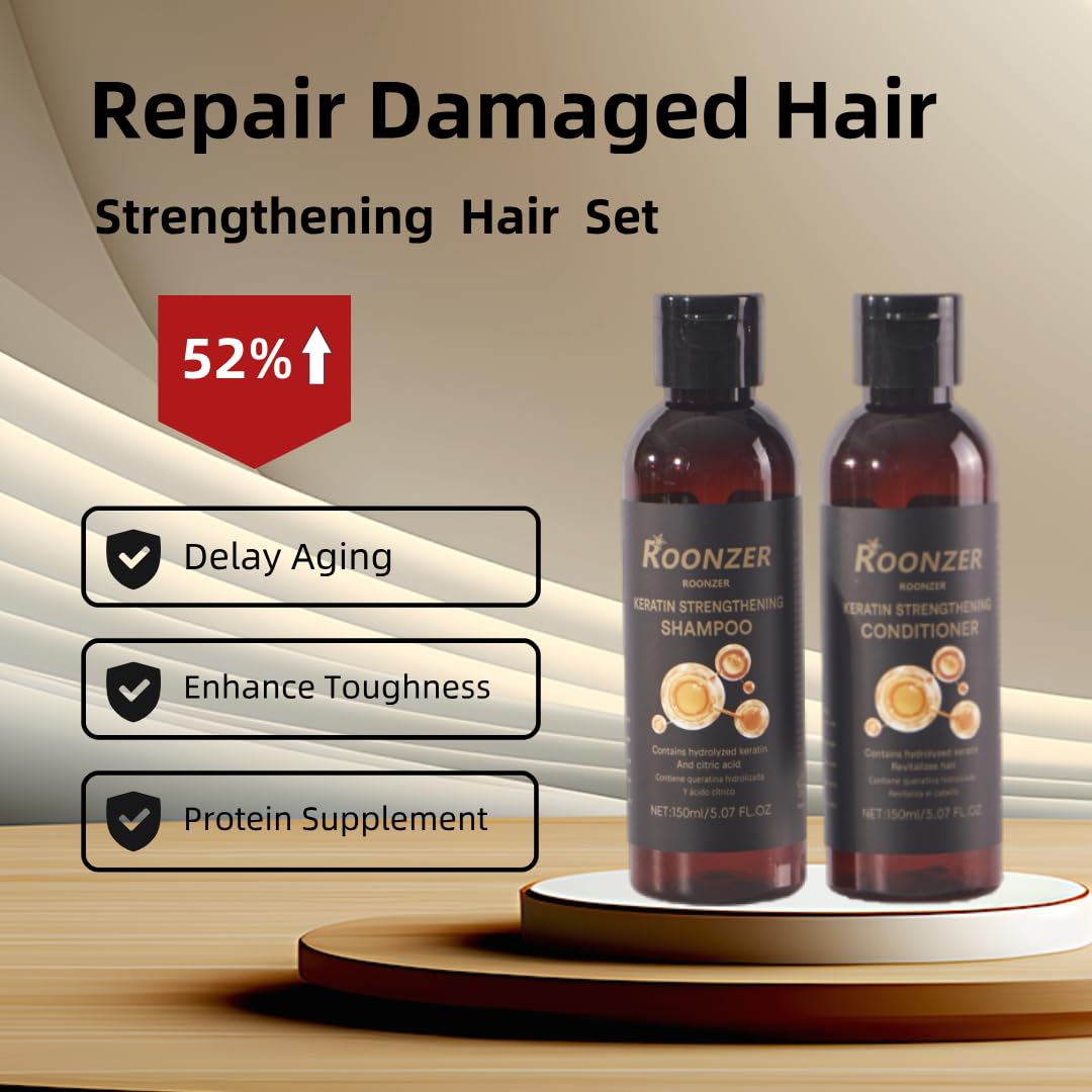ROONZER Keratin Shampoo & Conditioner Set for All Hair Types | Deep Cleanse + Intense Hydration | Strengthening & Anti-Frizz Formula | Reduces