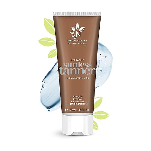 Natural Tone Organic Skincare Hydrating Sunless Tanner with Hyaluronic Acid, Aloe Vera-Based Self Tanning Lotion, Easy to Apply Self Tanner for Face