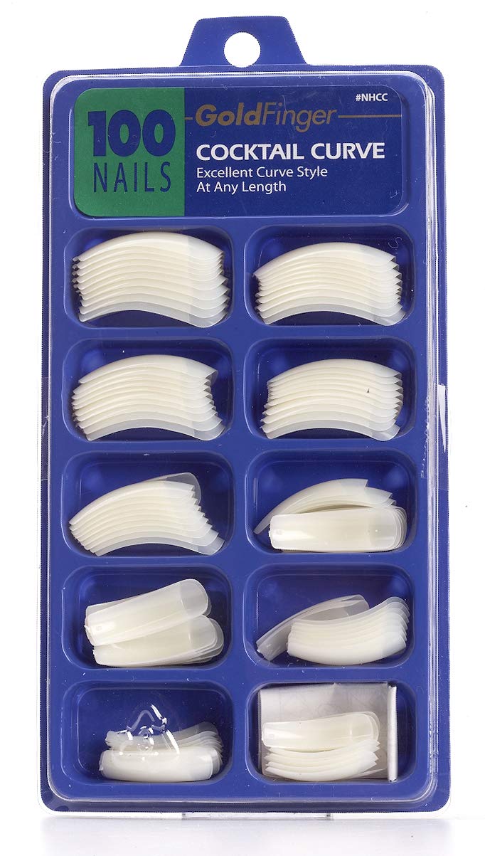 Gold Finger 100 Acrylic Plain Nails (1 PACK, Cocktail Curve)