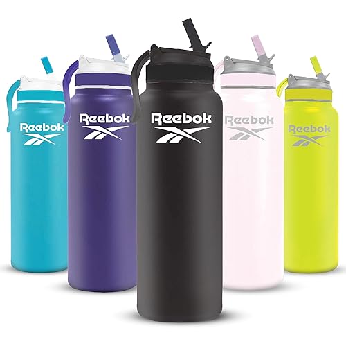 Reebok Stainless Steel Water Bottle With Lifestyle Design - Insulated Water Bottle 32 oz With Straw - Double Wall Vacuum Insulated Sports Water