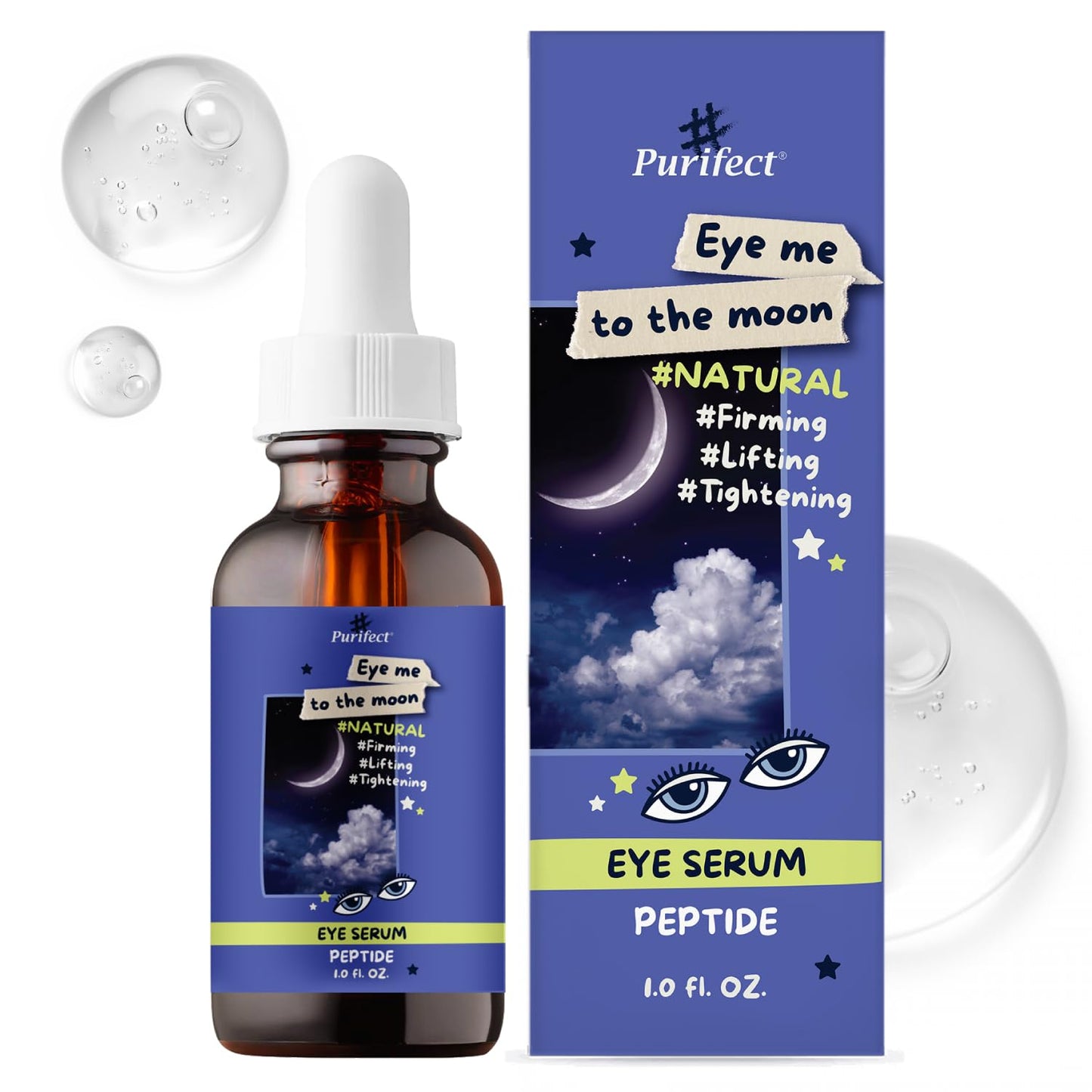 Purifect Eye Me to the Moon Serum for Women & Men - Peptide Under Eye Serum Treatment with Vitamin E, Anti Aging Support, Firming & Lifting