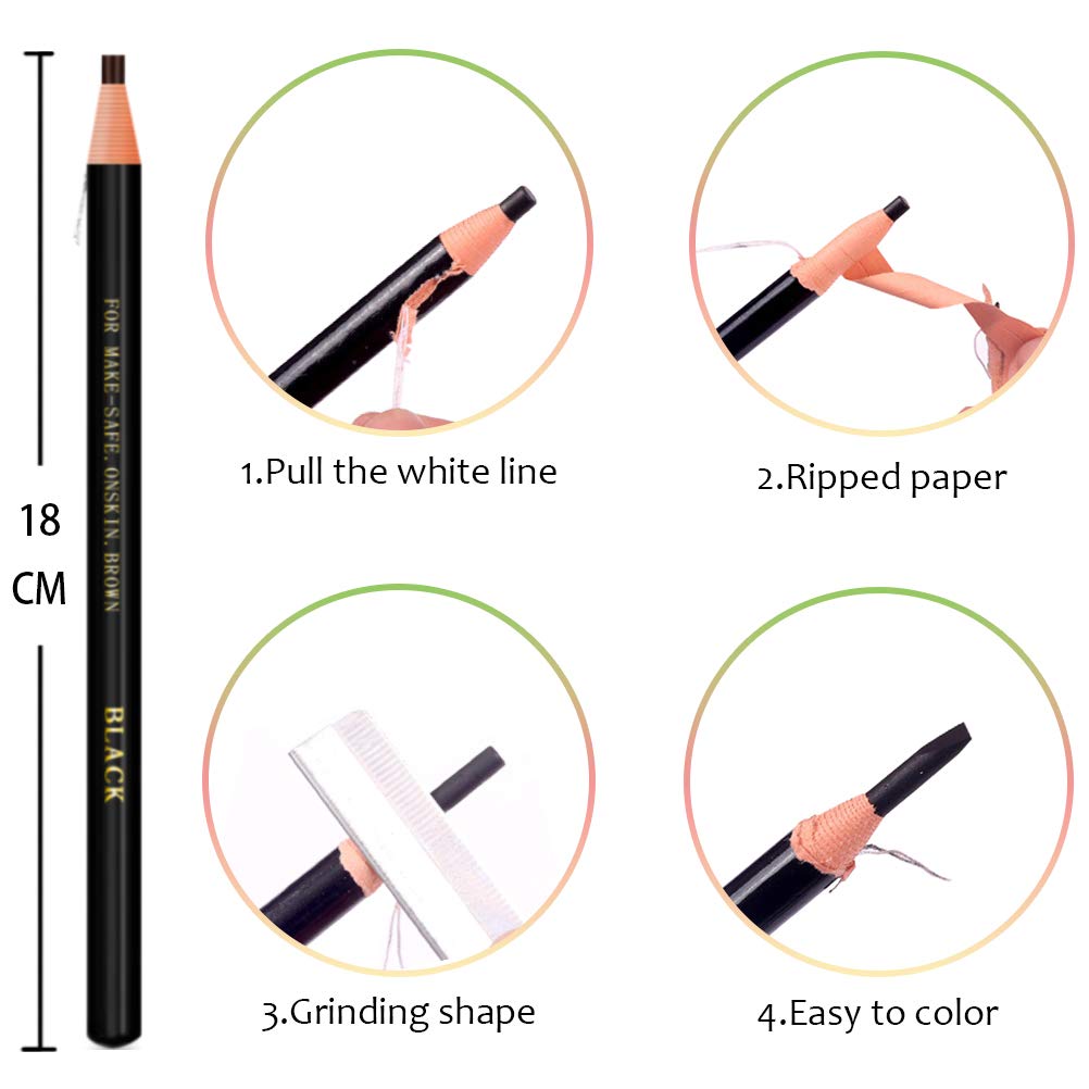 6 Piece Black Colour Waterproof Eyebrows Pencil Tattoo Makeup And Microblading Supplies Kit-Permanent Eye Brow Liners In Waterproof Eyebrow Pencils