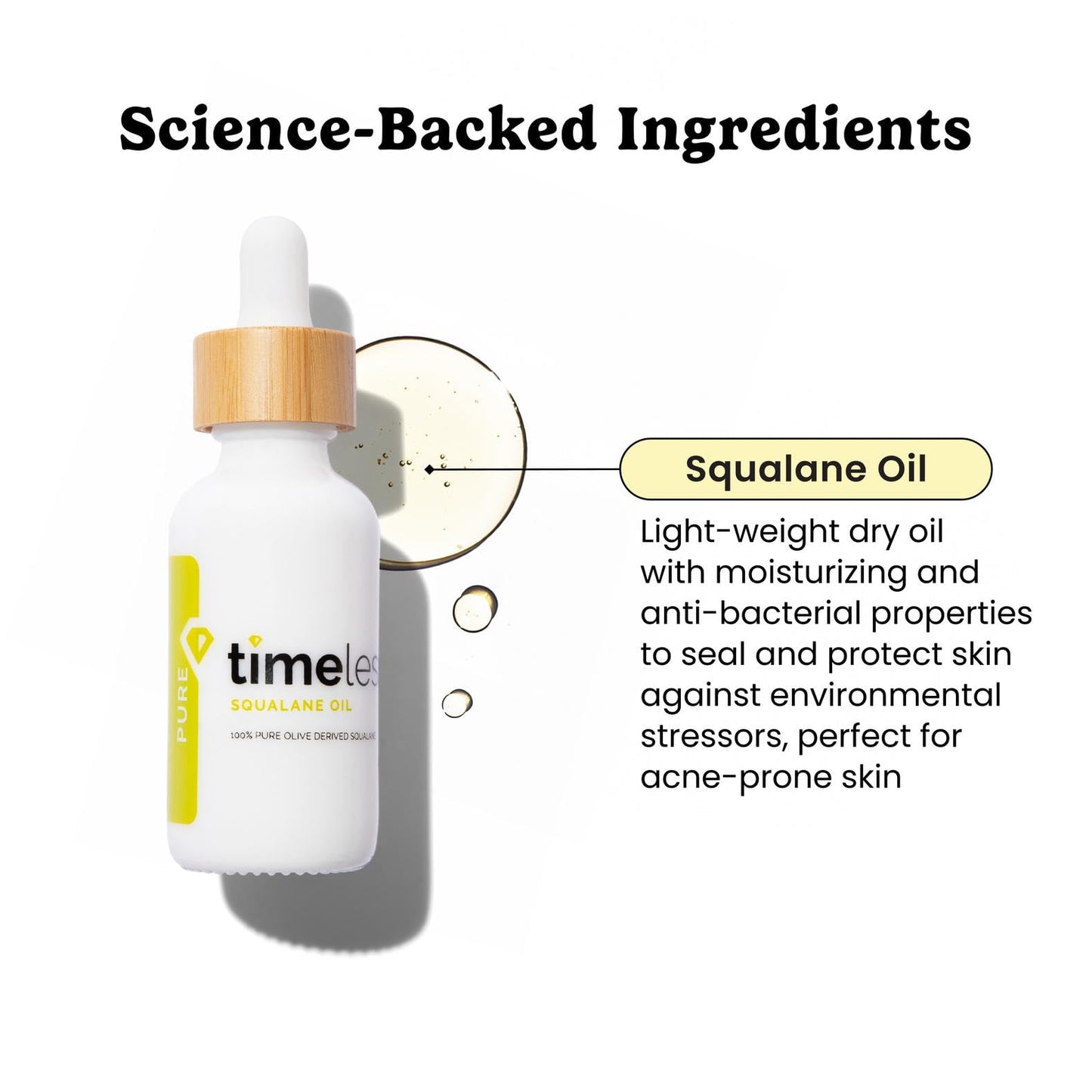 Timeless Skin Care Squalane Oil 100% Pure - Plant-Based Face Oil - Fragrance-Free - For Dry Skin - Moisturizing - 1 oz