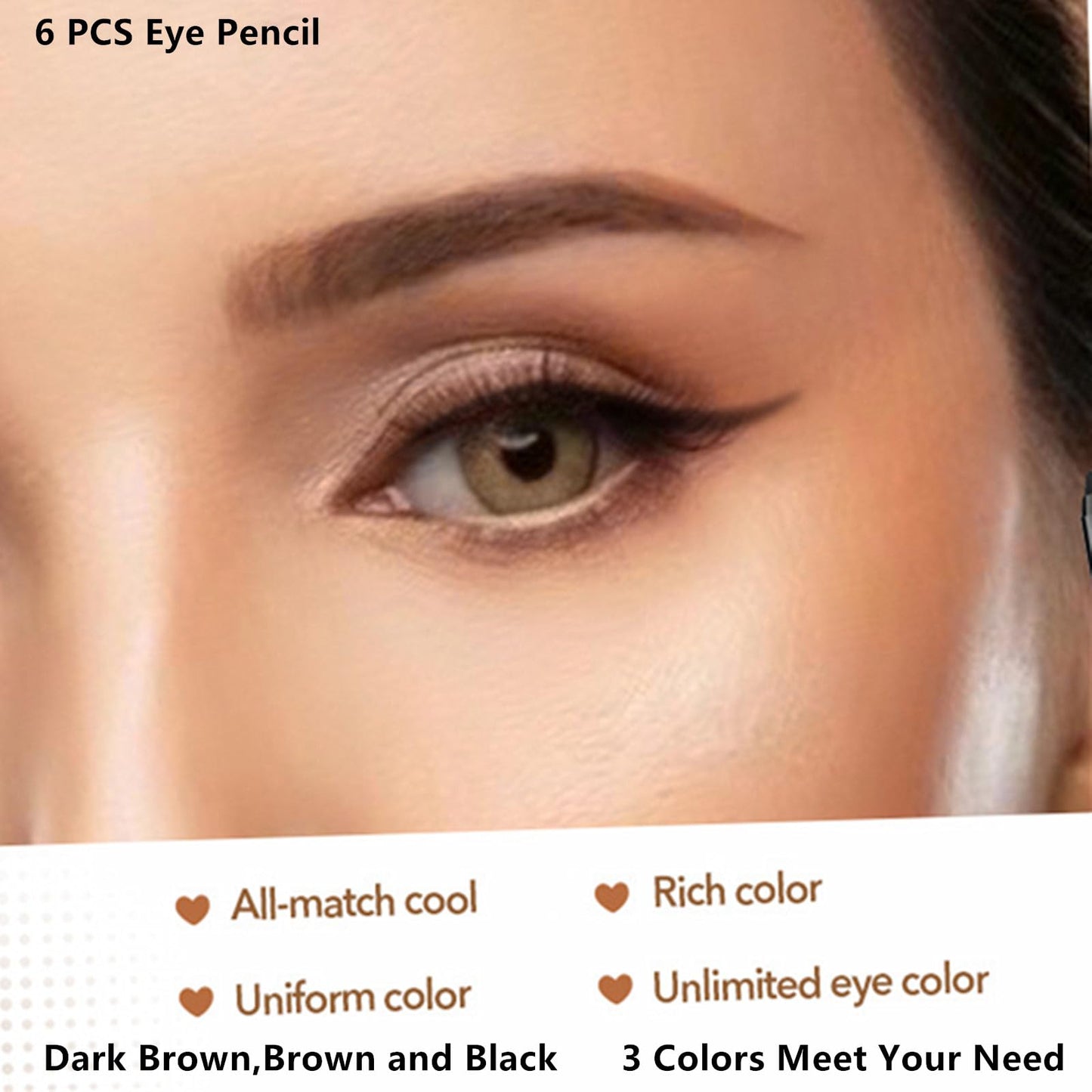 Go Ho 6 PCS Eyebrow Eye Liner Pencil Set,Easy to Color Sweatproof Eye Brow Pencil,Professional Long-lasting Eyeliner Gel Makeup Brow Tint Pen,3