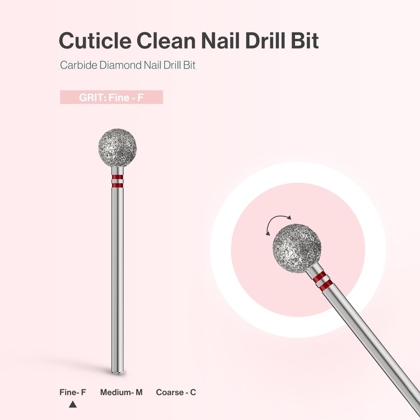 MelodySusie 7mm Ball Shape Cuticle Clean Nail Drill Bit 3/32'', Professional Safety Carbide Diamond Under Nail Cleaner for Cuticle Dead Skin Nail Beauty and Personal Care MelodySusie
