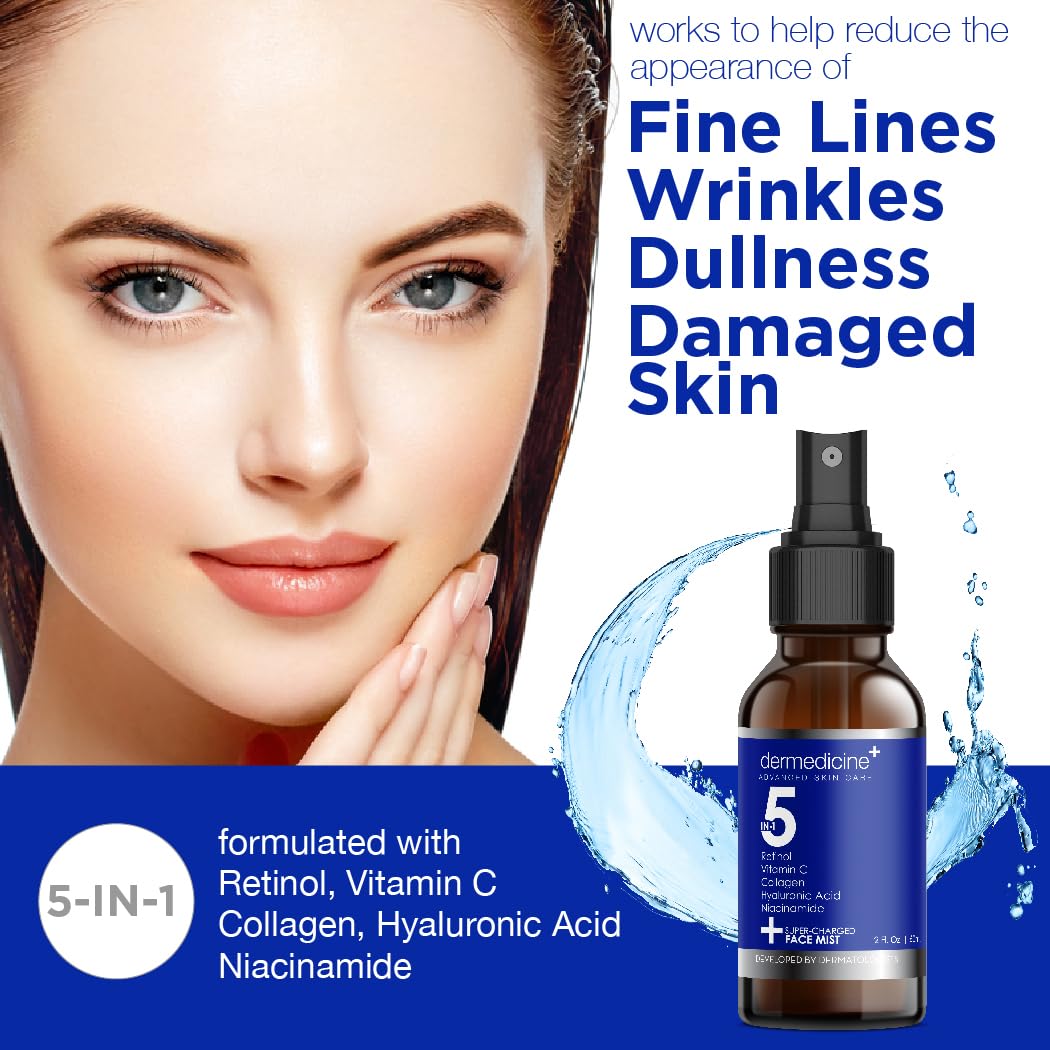5 in 1 Super Charged Anti-Aging Face Mist w/Retinol, Vitamin C, Collagen, Hyaluronic Acid & Niacinamide | Hydrates, Refreshes & Brightens for a More