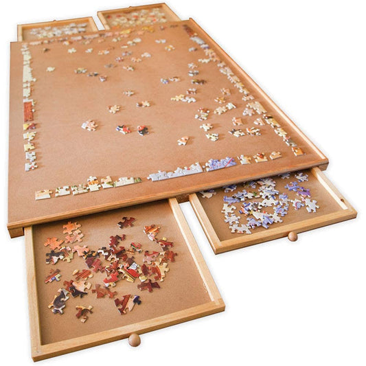 Bits and Pieces 1000 Piece Puzzle Board with Drawers – Wooden Jigsaw Table Organizer 22.25"x30" Non-Slip Surface & Sorting Trays