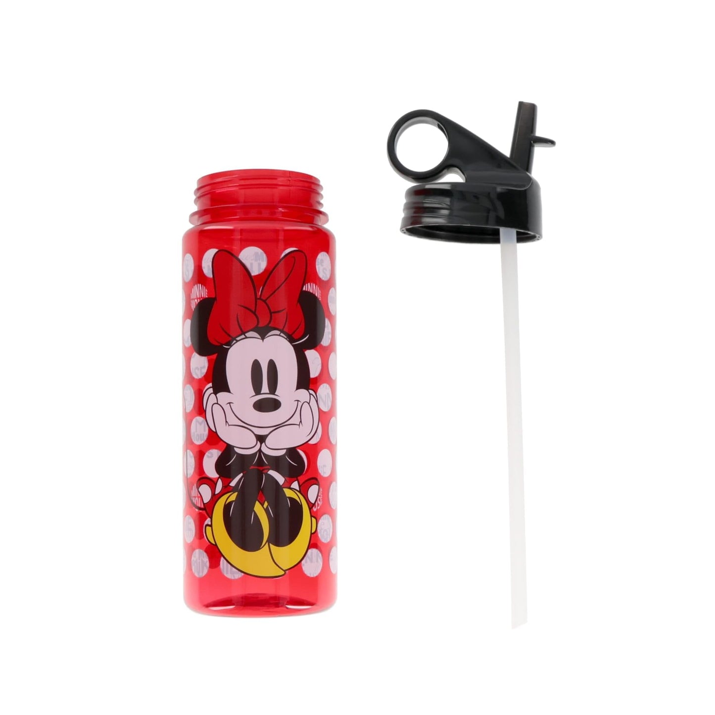 Silver Buffalo Disney Minnie Mouse Water Bottle With Flip-Up Straw | BPA-Free Plastic Sports Jug | Holds 20 Ounces