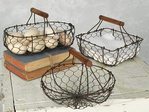 Chicken Wire Baskets in Rust Finish Set of Three