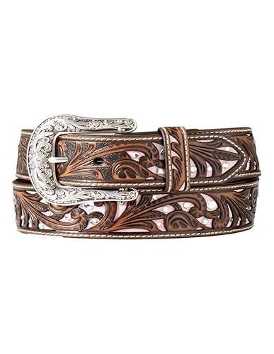 ARIAT Women's Scrolling Filigree Crystal Belt, Brown, Small