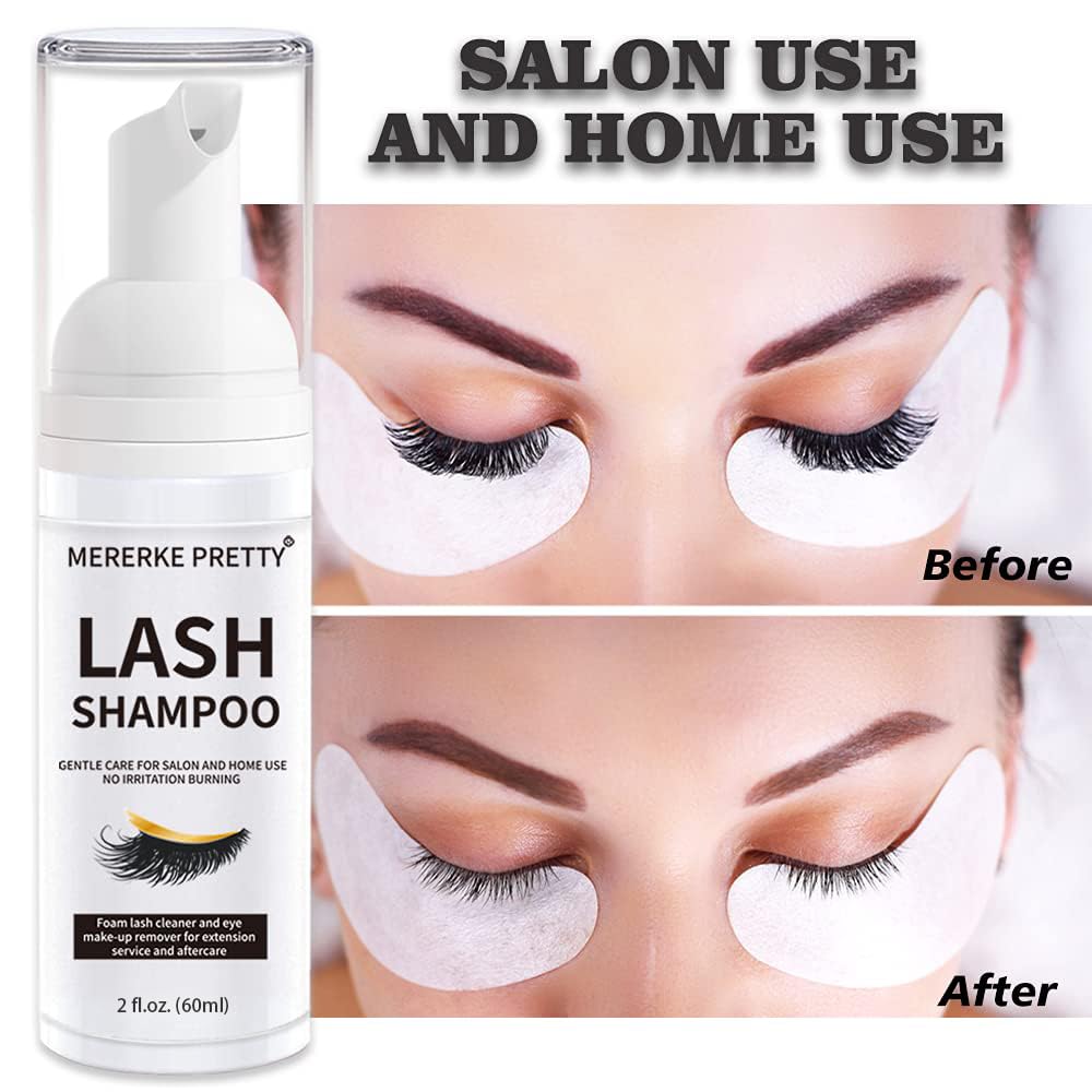 Mererke_Pretty Eyelash Extension Shampoo 60 ml + Brush - Eyelid Foaming Cleanser - Sensitive Paraben & Sulfate Free - Eyelash Wash and Lash Bath Beauty and Personal Care Mererke_Pretty