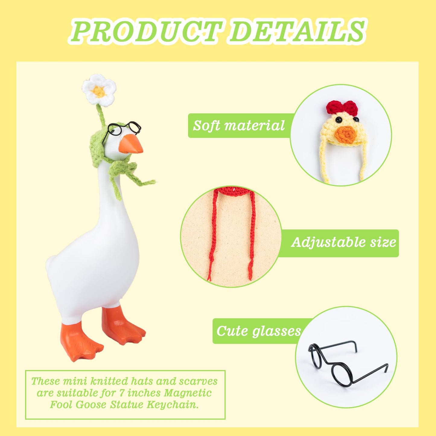 Neowedding 6 Set 7inch Desk Goose Outfits Mini Knitting Hats with Sunglasses Small Desk Goose Outfits Knit Hat Accessory Mini Porch Goose Headwear…