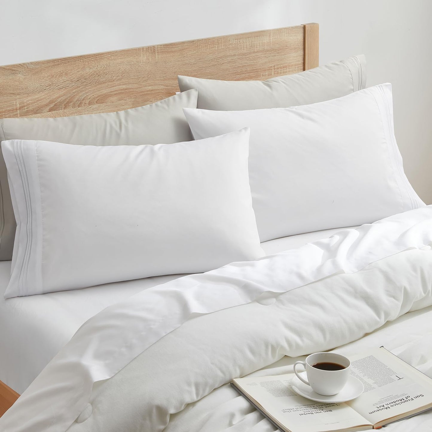 Nestl White King Pillow Cases 20x40 Inches, Soft Microfiber, Envelope Closure, King Size Set of 2