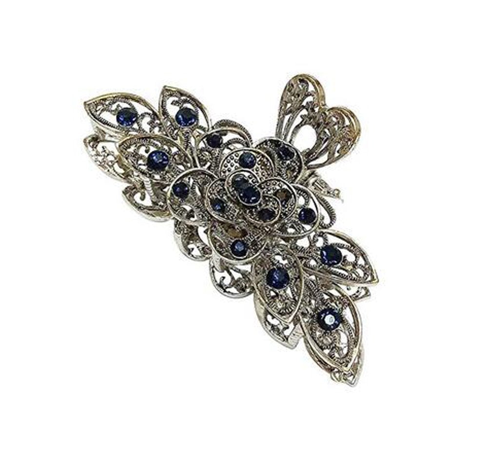 Women Fashion Retro Metal Alloy Rhinestone Large Size Fancy Hair Claw Jaw Clips Pins for Thick Hair (Ink-Blue Colour 1)